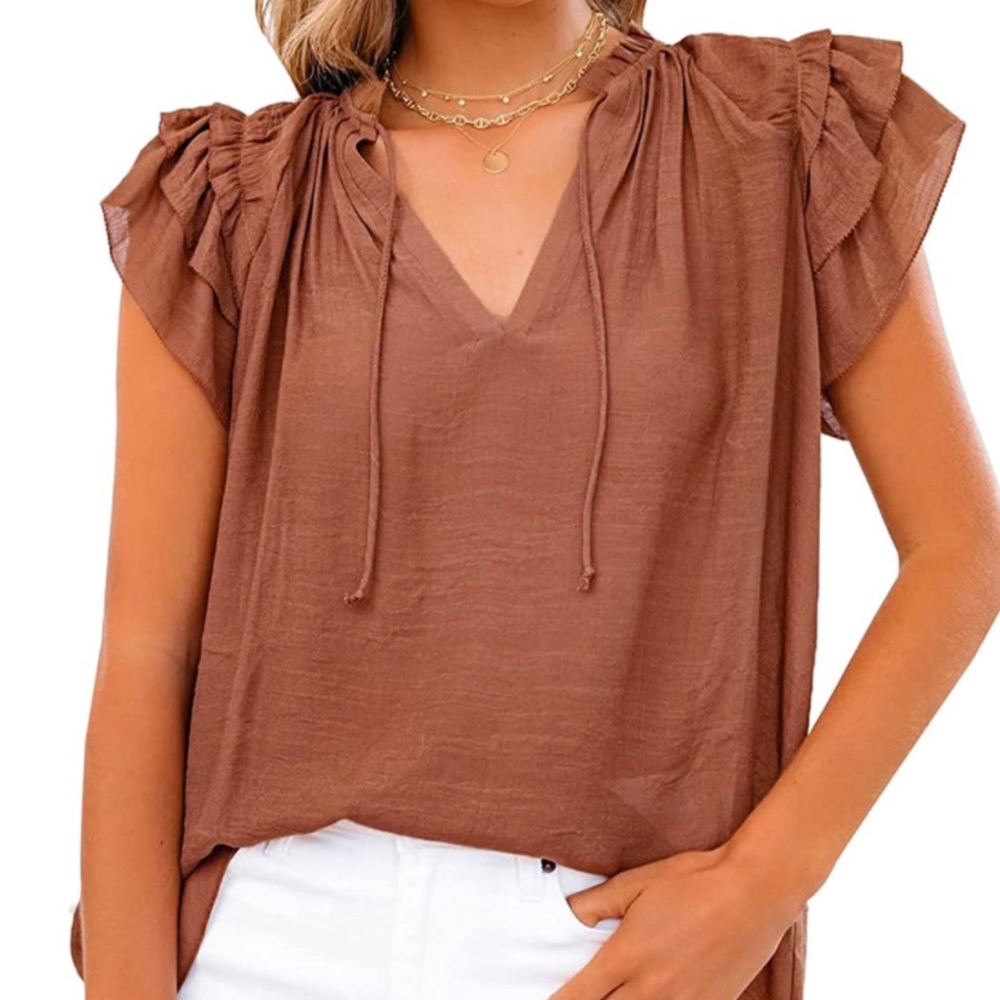 Women's  Casual Boho V Neck Tops Drawstring Short Sleeve T Shirt Blouses